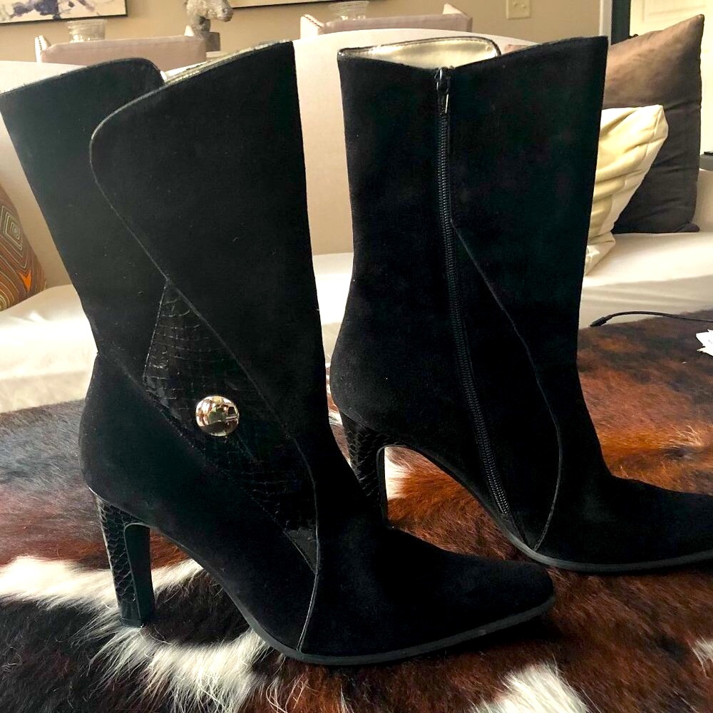 Bellini Vinnie Black Leather and Suede Boots  Sz 10